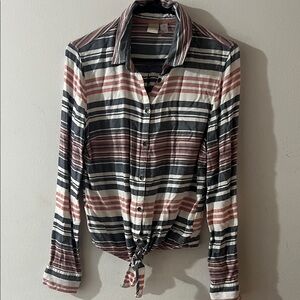 Roxy Striped Tie-Front Shirt in Black, White & Pink